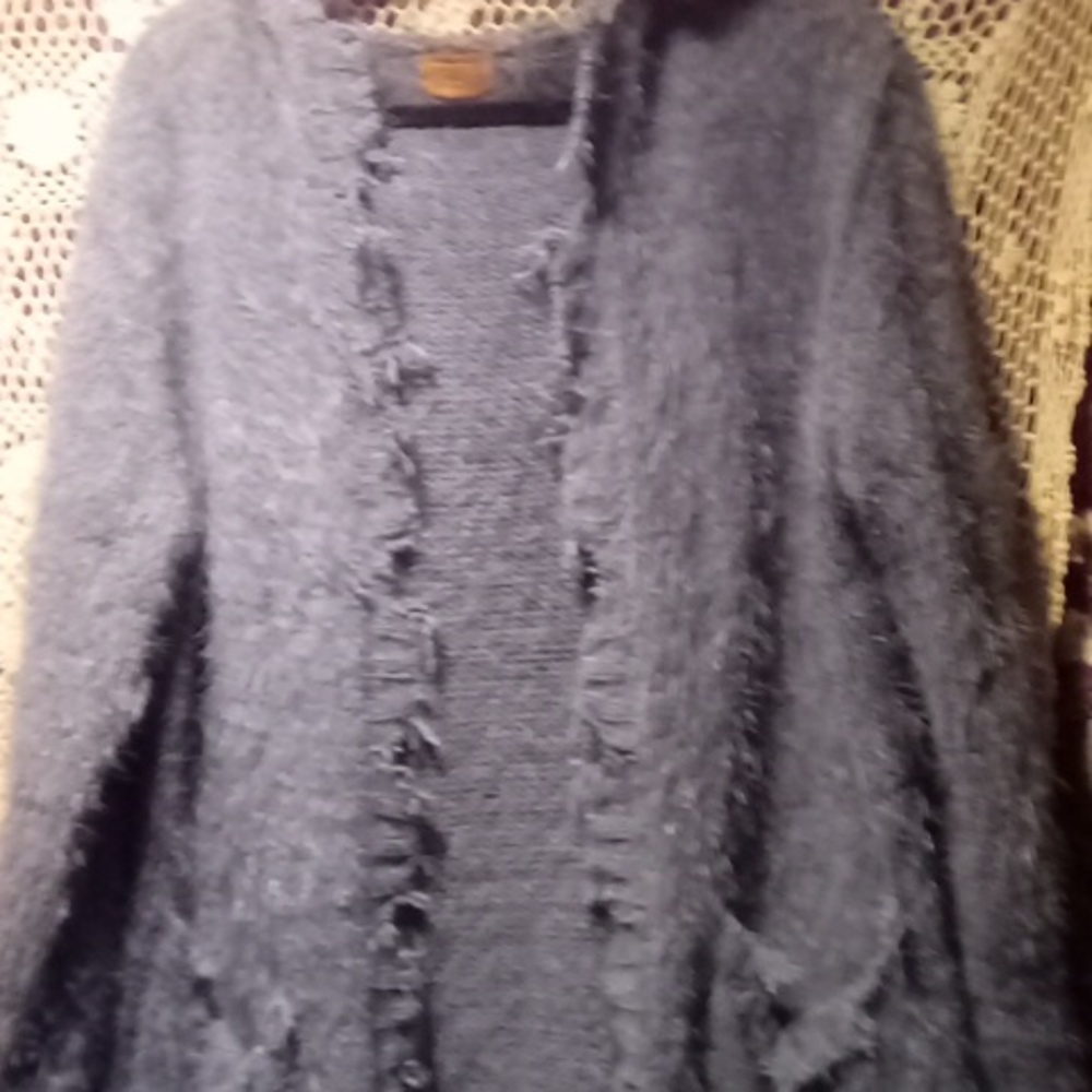 Pol gray frayed long cardigan sweater